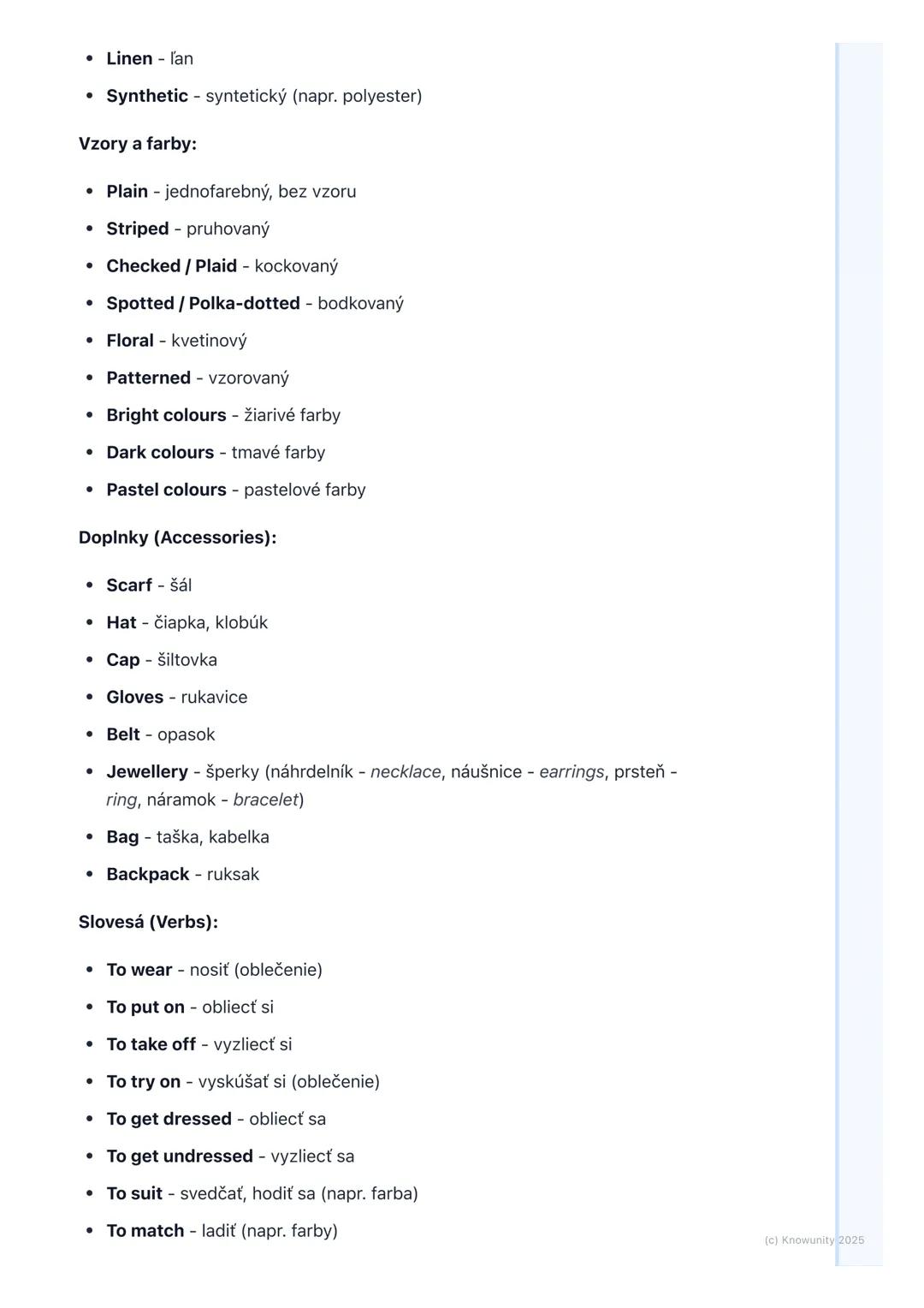 # Oblečenie a móda (Clothes
and Fashion)

1. Prehľad témy

Táto téma je super dôležitá, lebo oblečenie a móda sú všade okolo nás.
Budeme sa 