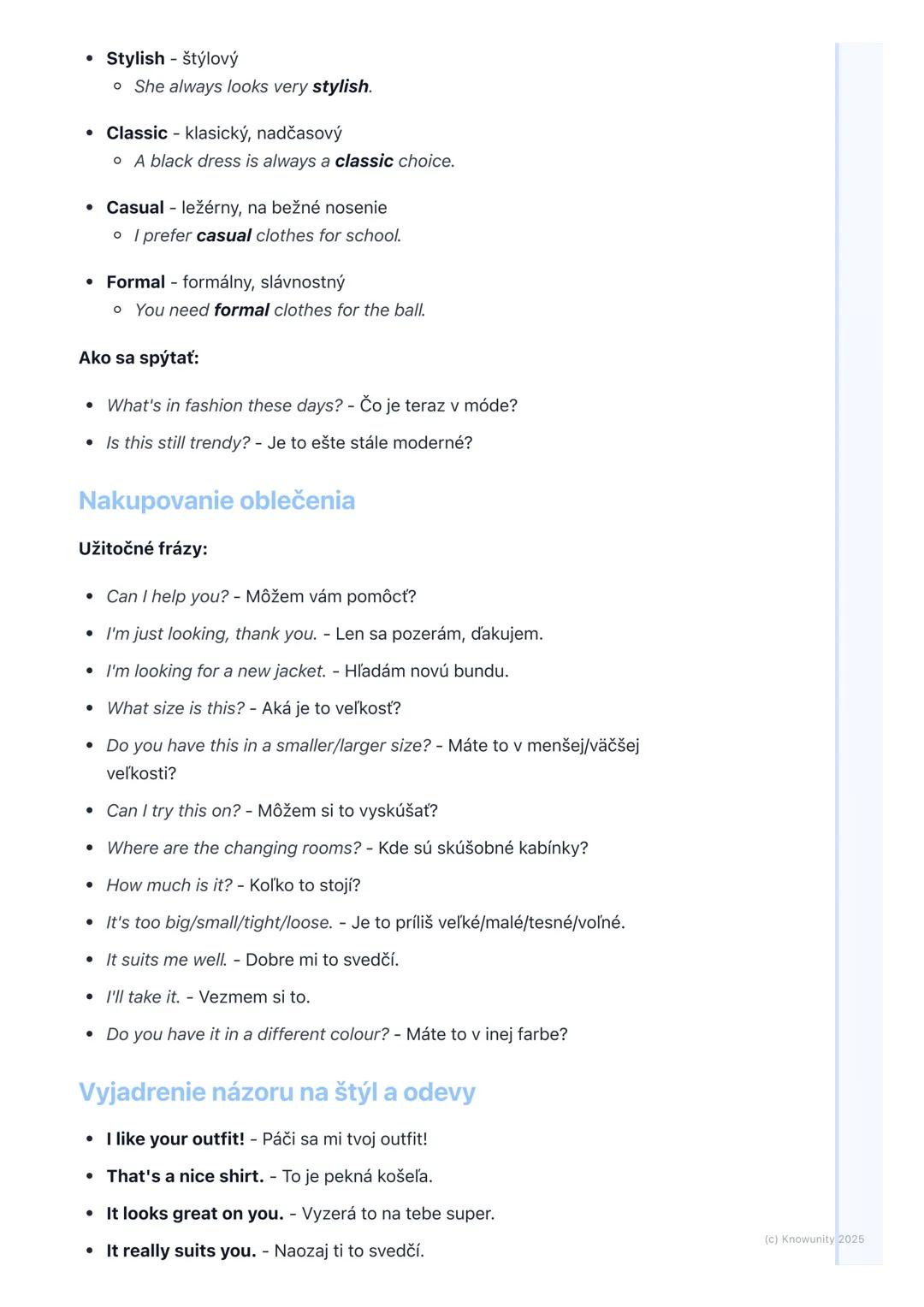 # Oblečenie a móda (Clothes
and Fashion)

1. Prehľad témy

Táto téma je super dôležitá, lebo oblečenie a móda sú všade okolo nás.
Budeme sa 