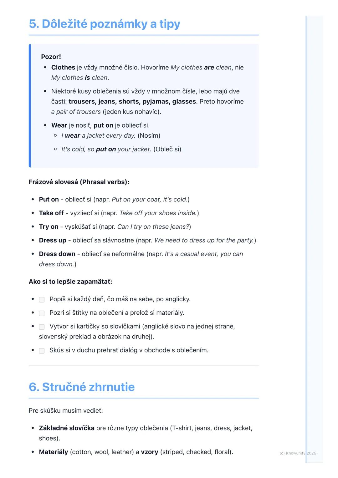 # Oblečenie a móda (Clothes
and Fashion)

1. Prehľad témy

Táto téma je super dôležitá, lebo oblečenie a móda sú všade okolo nás.
Budeme sa 