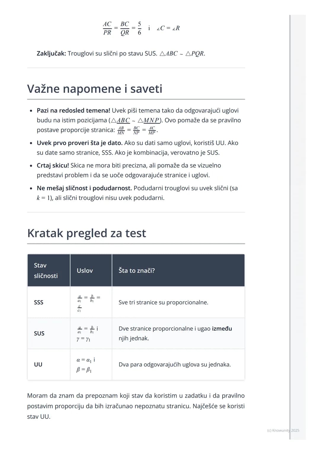 # Stavovi sličnosti trouglova

## Uvod u sličnost trouglova

Sličnost trouglova je važan koncept u geometriji. Dva trougla su slična ako
ima