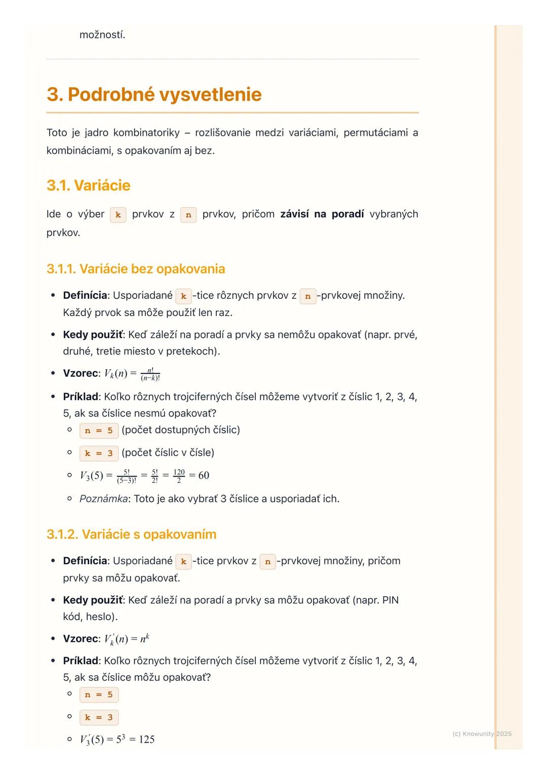 # Kombinatorika

## 1. Úvod do kombinatoriky

Kombinatorika je dôležitá časť matematiky, ktorá sa zaoberá počítaním rôznych
možností usporia