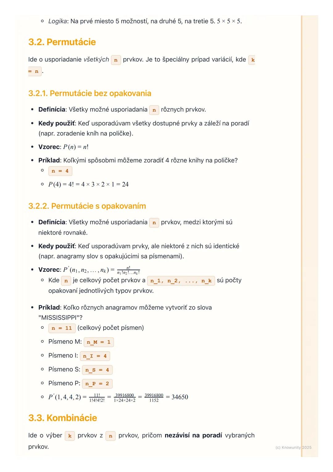 # Kombinatorika

## 1. Úvod do kombinatoriky

Kombinatorika je dôležitá časť matematiky, ktorá sa zaoberá počítaním rôznych
možností usporia
