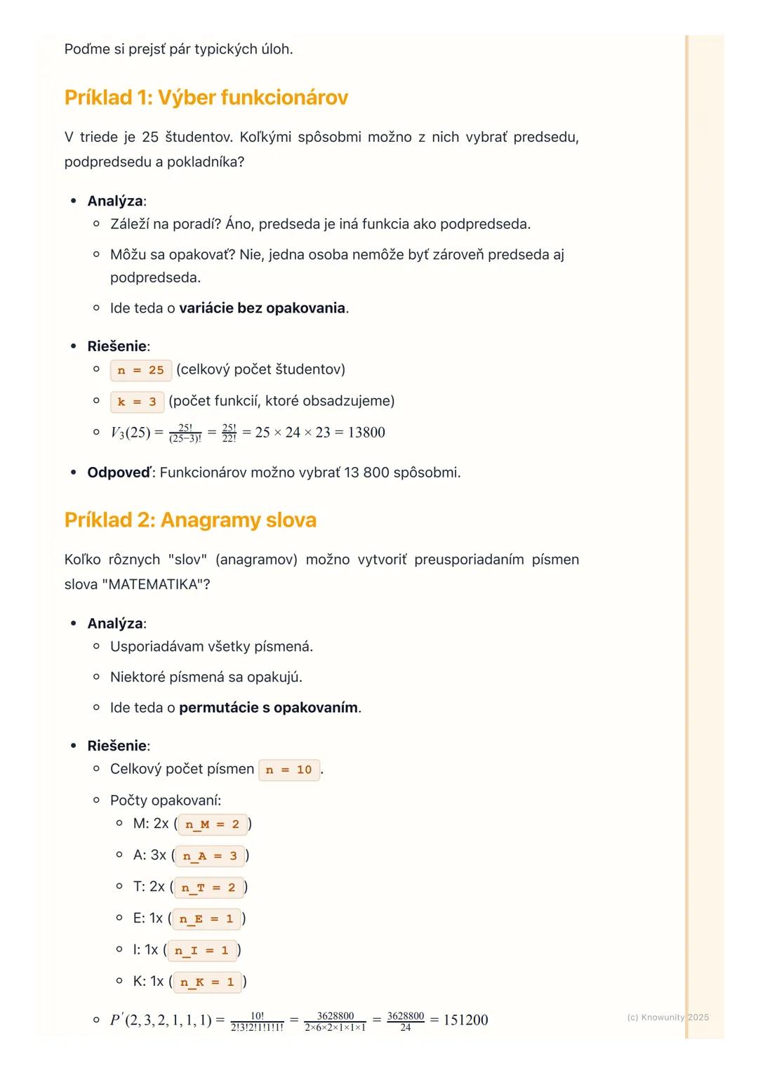 # Kombinatorika

## 1. Úvod do kombinatoriky

Kombinatorika je dôležitá časť matematiky, ktorá sa zaoberá počítaním rôznych
možností usporia
