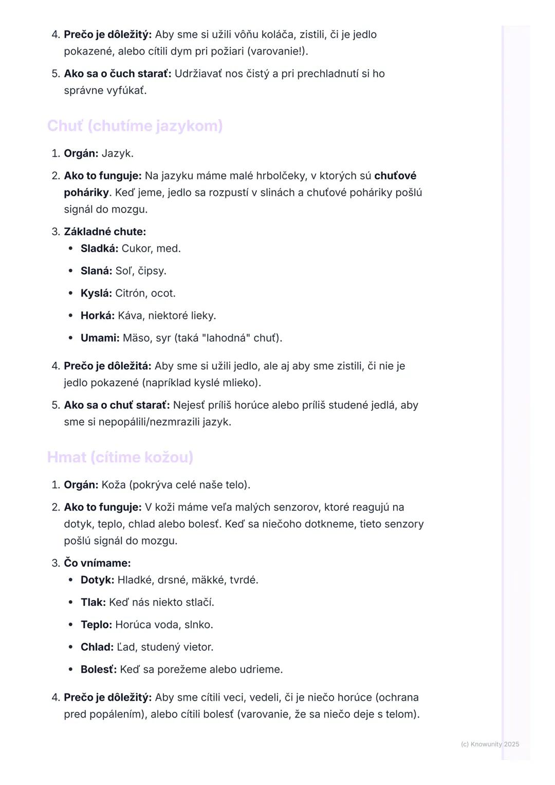 # Naše zmysly

1. Prehľad našich zmyslov

Naše zmysly sú ako naši pomocníci, ktorí nám pomáhajú spoznávať svet
okolo nás. Vďaka nim vieme, č