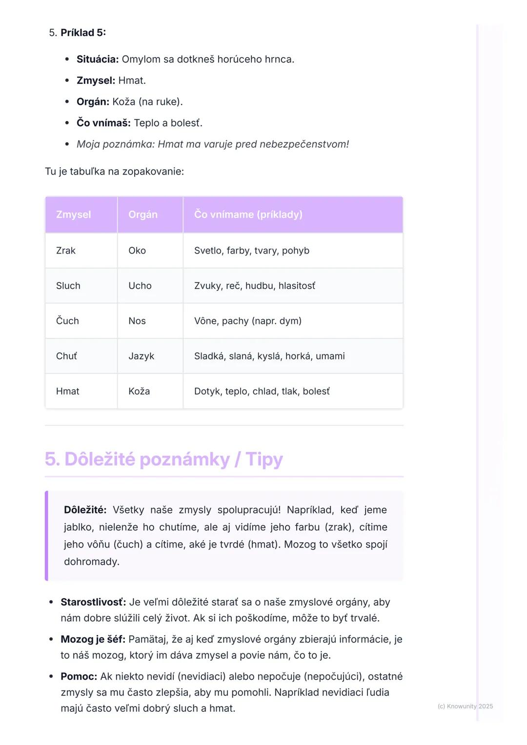 # Naše zmysly

1. Prehľad našich zmyslov

Naše zmysly sú ako naši pomocníci, ktorí nám pomáhajú spoznávať svet
okolo nás. Vďaka nim vieme, č