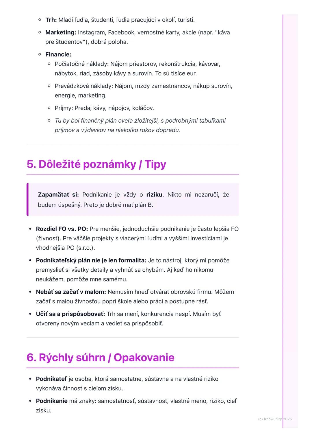 # Podnikateľ a podnikanie

## 1. Úvod do podnikania

Podnikanie je super dôležitá časť našej ekonomiky. V podstate ide o to, keď
niekto (pod