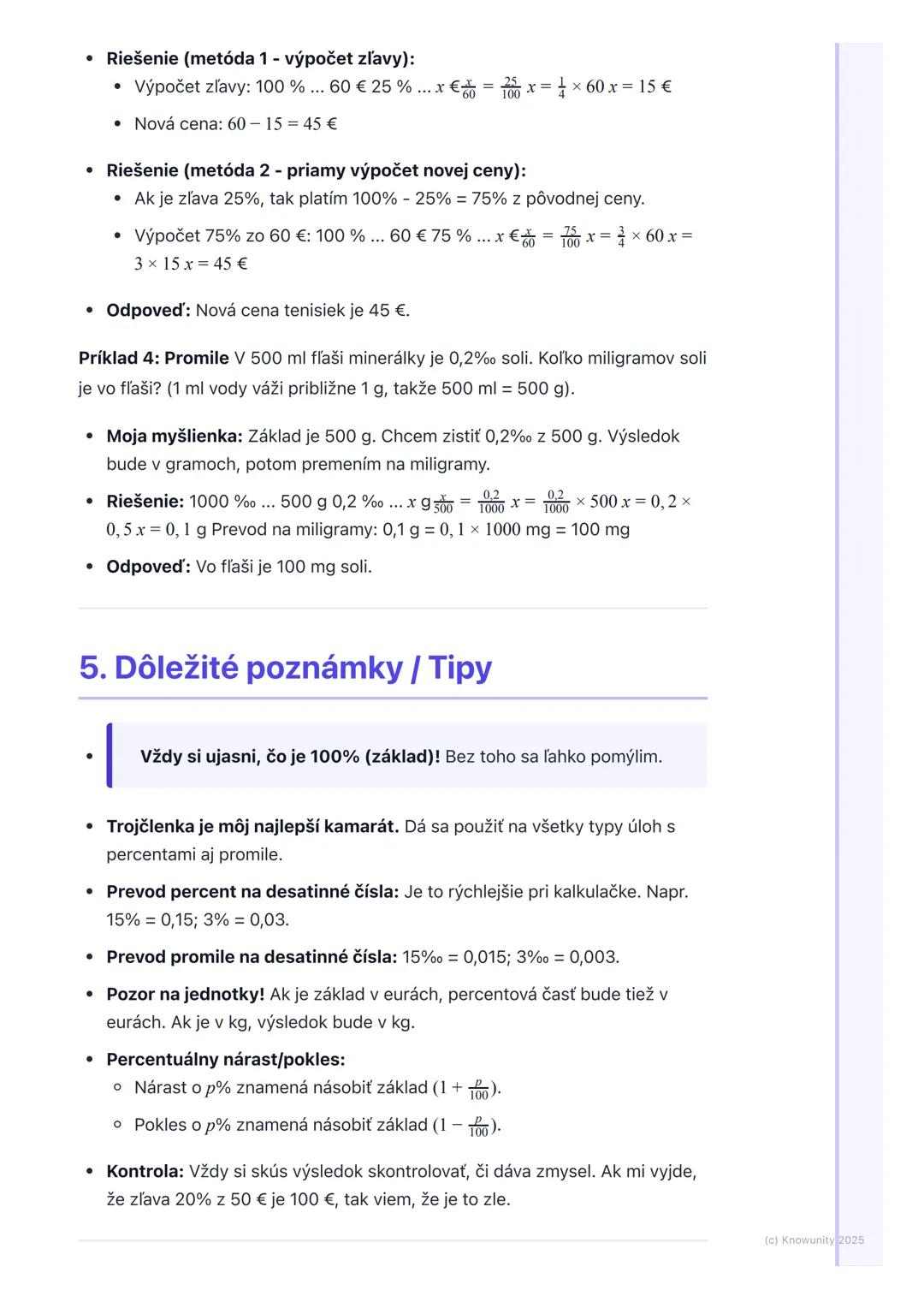 # Percentá a promile

1. Prehľad / Úvod

Dnes si zopakujeme percentá a promile. Je to dôležité, lebo percentá vidíme
všade okolo nás - v obc