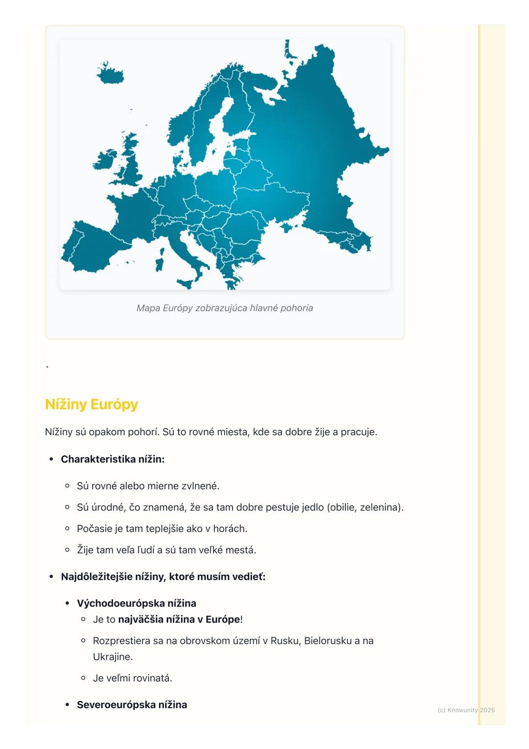 # Povrch Európy – pohoria,
nížiny, rieky

1. Prehľad povrchu Európy

Dnes sa budeme učiť o tom, ako vyzerá povrch Európy. To znamená, aké sú