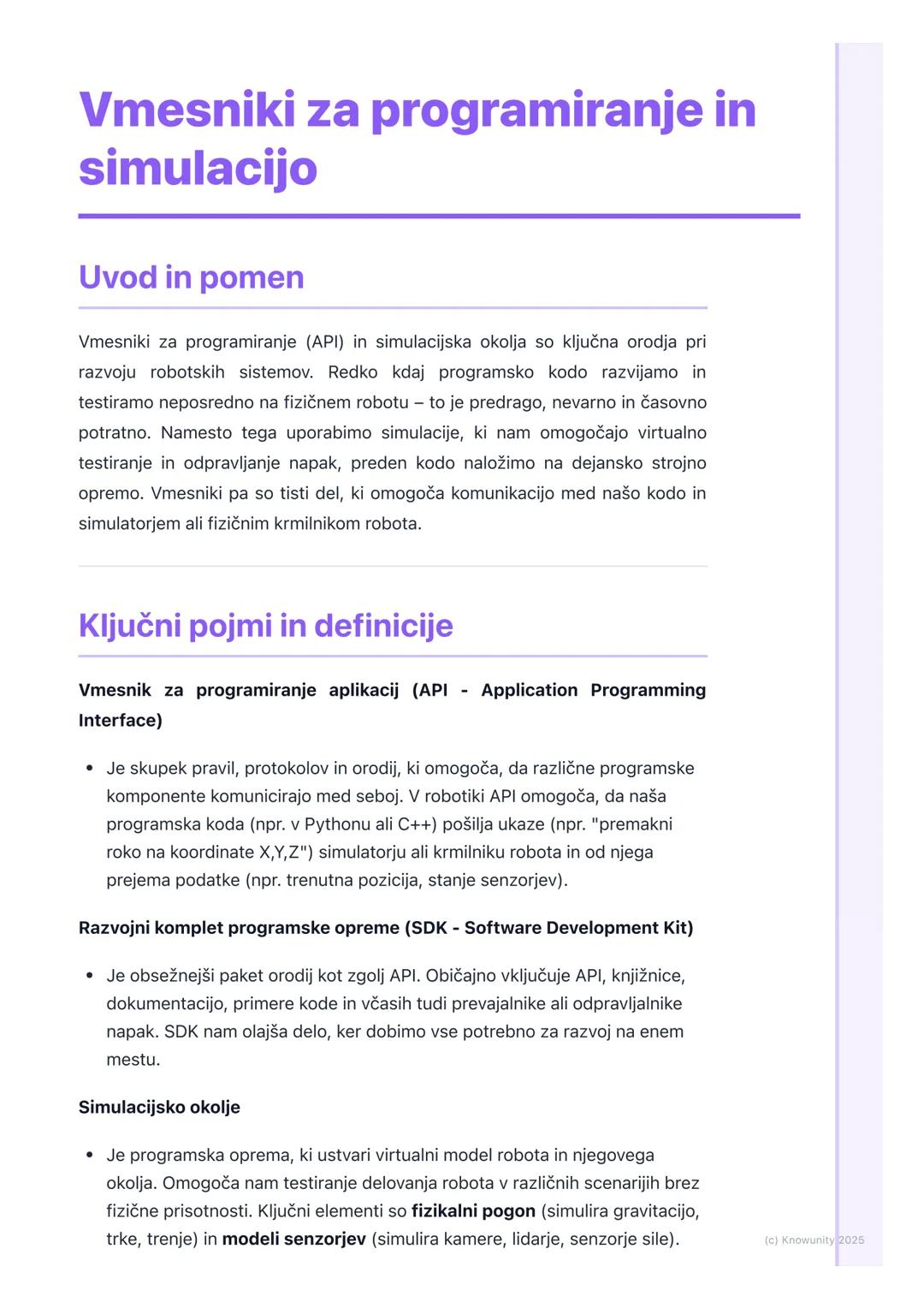 # Vmesniki za programiranje in
simulacijo

Uvod in pomen

Vmesniki za programiranje (API) in simulacijska okolja so ključna orodja pri
razvo
