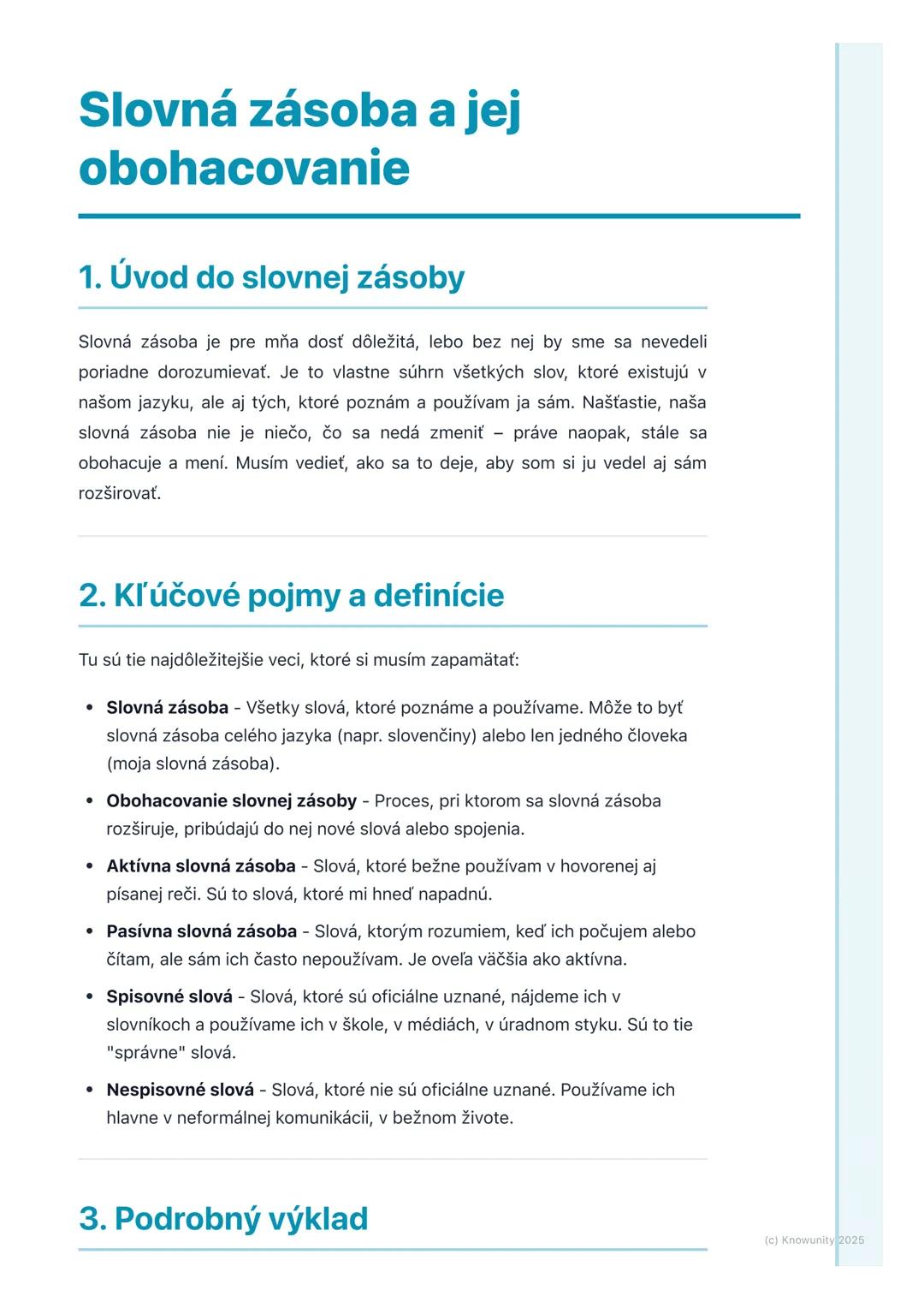 # Slovná zásoba a jej
obohacovanie

1. Úvod do slovnej zásoby

Slovná zásoba je pre mňa dosť dôležitá, lebo bez nej by sme sa nevedeli
poria