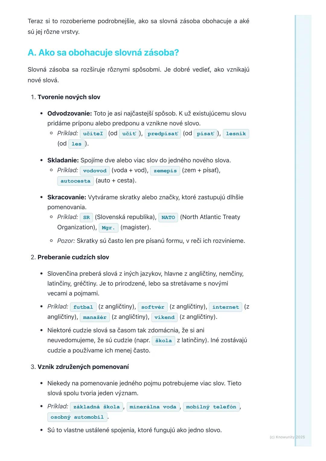 # Slovná zásoba a jej
obohacovanie

1. Úvod do slovnej zásoby

Slovná zásoba je pre mňa dosť dôležitá, lebo bez nej by sme sa nevedeli
poria