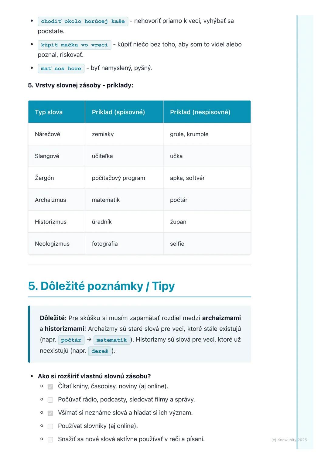 # Slovná zásoba a jej
obohacovanie

1. Úvod do slovnej zásoby

Slovná zásoba je pre mňa dosť dôležitá, lebo bez nej by sme sa nevedeli
poria