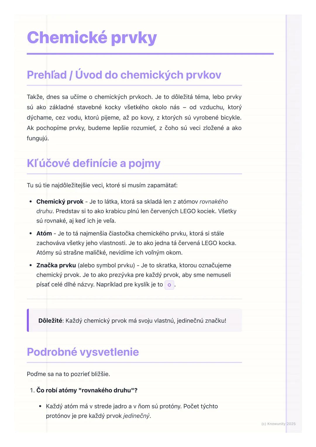 # Chemické prvky

Prehľad / Úvod do chemických prvkov

Takže, dnes sa učíme o chemických prvkoch. Je to dôležitá téma, lebo prvky
sú ako zák