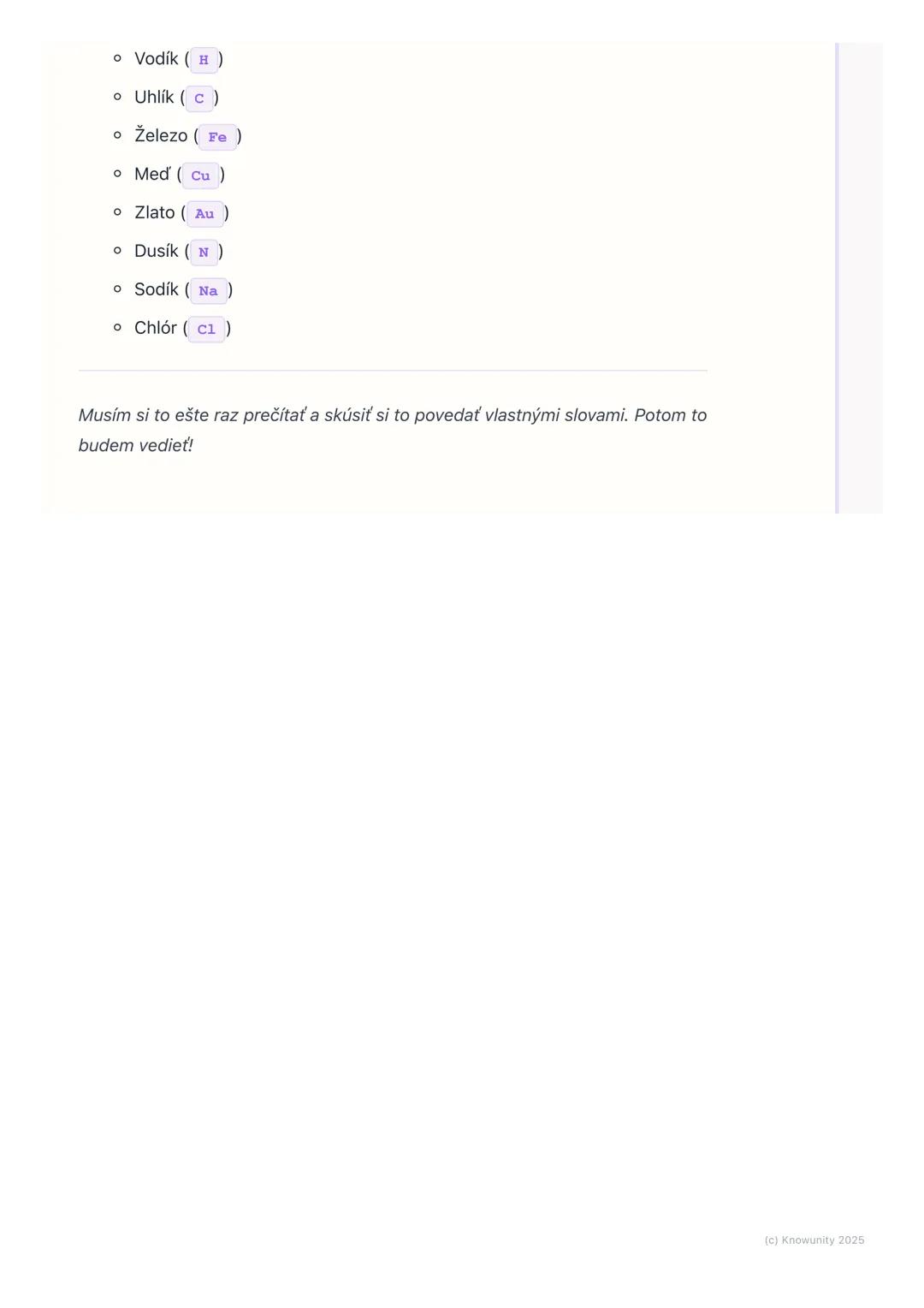 # Chemické prvky

Prehľad / Úvod do chemických prvkov

Takže, dnes sa učíme o chemických prvkoch. Je to dôležitá téma, lebo prvky
sú ako zák