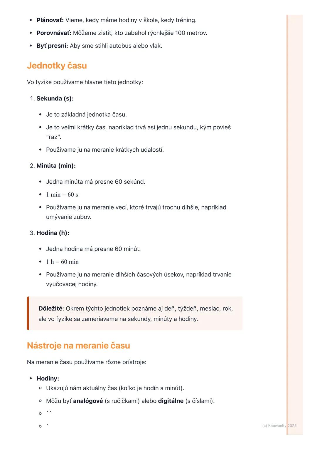 # Meranie času

1. Prehľad merania času

Čas je niečo, čo nám hovorí, ako dlho niečo trvá alebo kedy sa niečo stane. Je
to veľmi dôležité, l