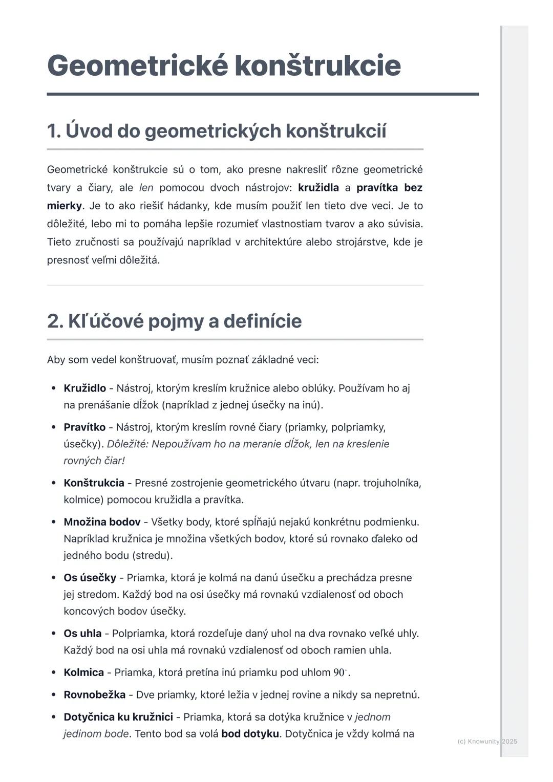 # Geometrické konštrukcie

## 1. Úvod do geometrických konštrukcií

Geometrické konštrukcie sú o tom, ako presne nakresliť rôzne geometrické