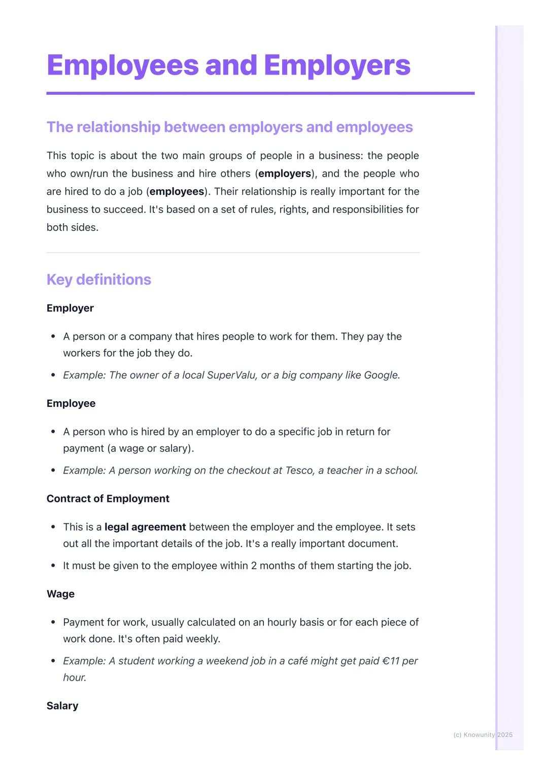 # Employees and Employers

## The relationship between employers and employees

This topic is about the two main groups of people in a busin