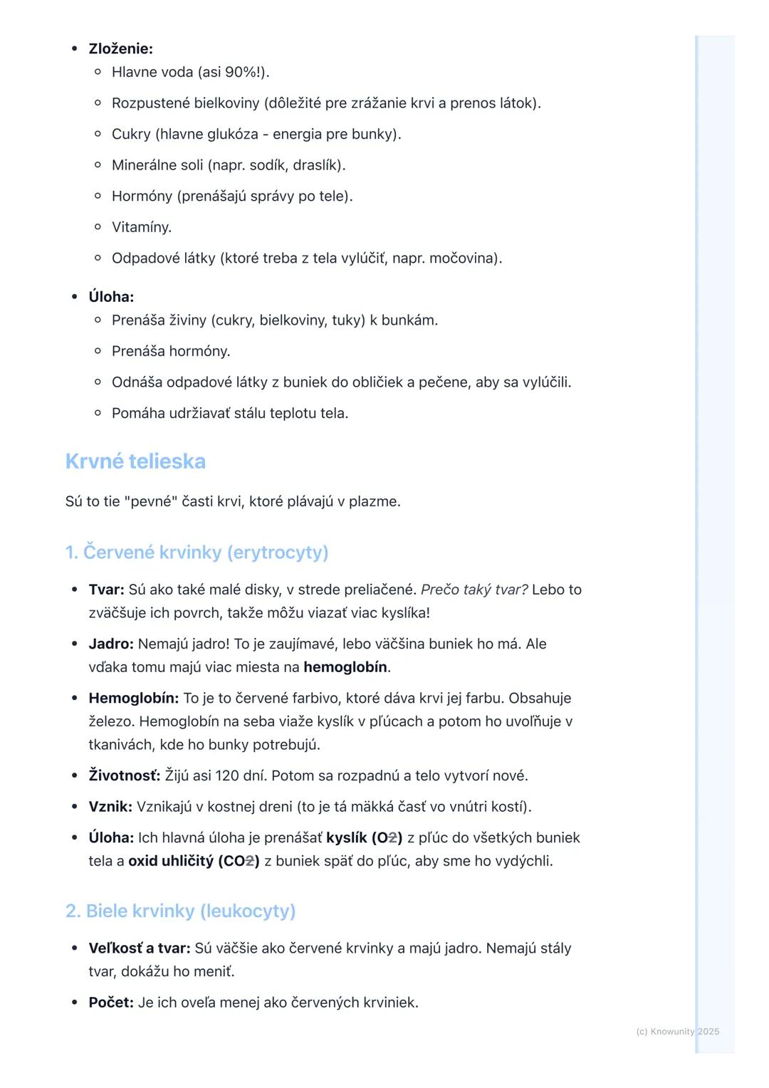 # Krv a jej zložky

1. Prehľad témy

Krv je super dôležitá tekutina v našom tele. Je to vlastne také tekuté tkanivo,
ktoré prúdi v našich ci