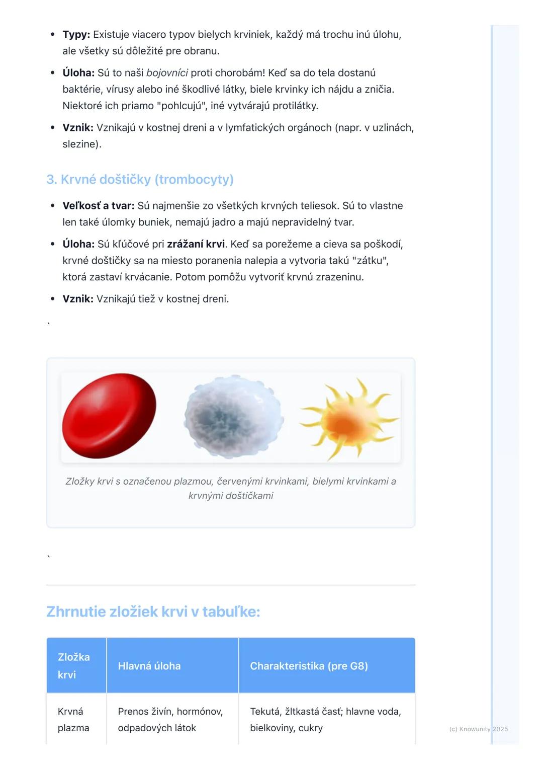 # Krv a jej zložky

1. Prehľad témy

Krv je super dôležitá tekutina v našom tele. Je to vlastne také tekuté tkanivo,
ktoré prúdi v našich ci