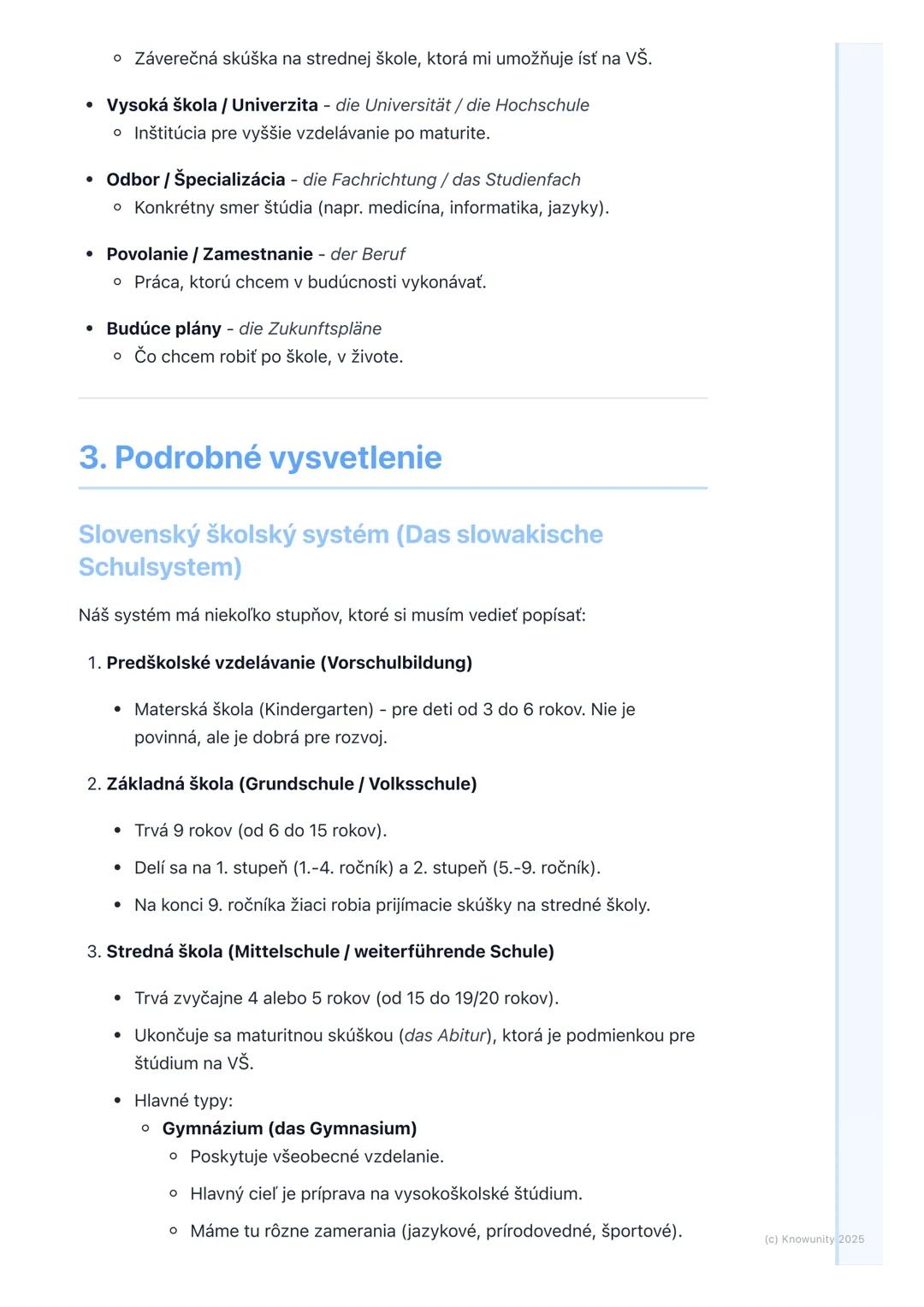 # Vzdelávanie a štúdium

## 1. Prehľad témy

Táto téma je super dôležitá pre našu nemčinu, lebo sa často rozprávame o
škole, čo chceme robiť