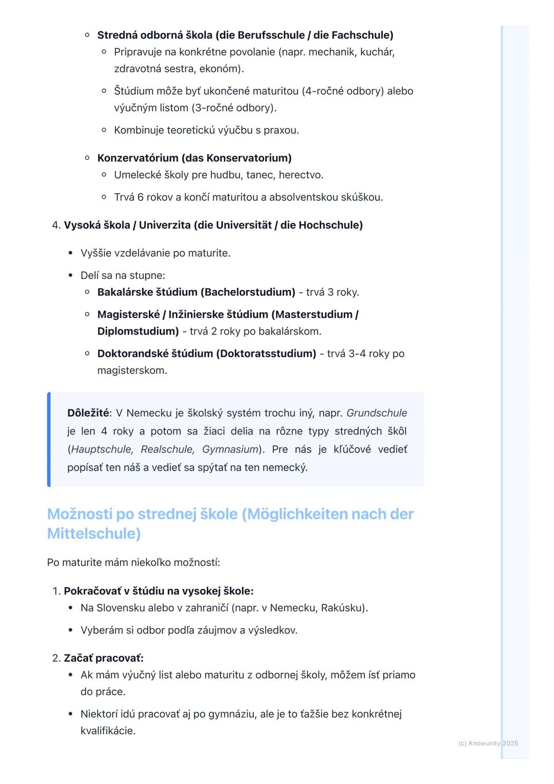 # Vzdelávanie a štúdium

## 1. Prehľad témy

Táto téma je super dôležitá pre našu nemčinu, lebo sa často rozprávame o
škole, čo chceme robiť