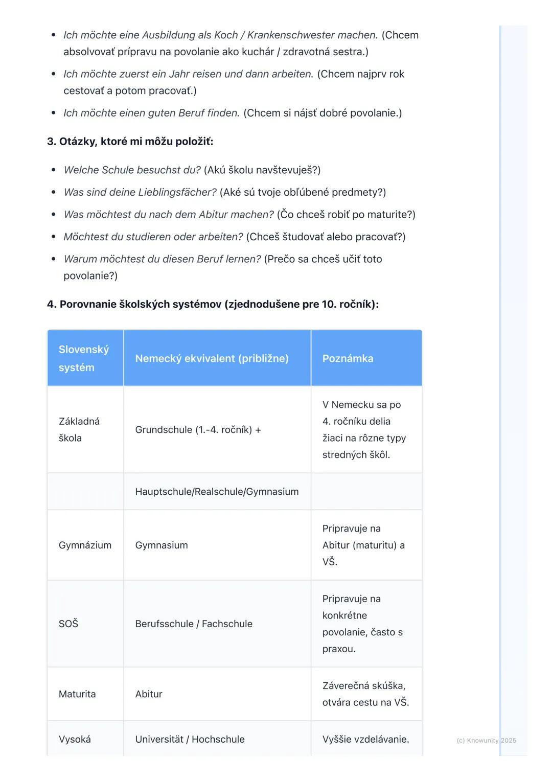 # Vzdelávanie a štúdium

## 1. Prehľad témy

Táto téma je super dôležitá pre našu nemčinu, lebo sa často rozprávame o
škole, čo chceme robiť