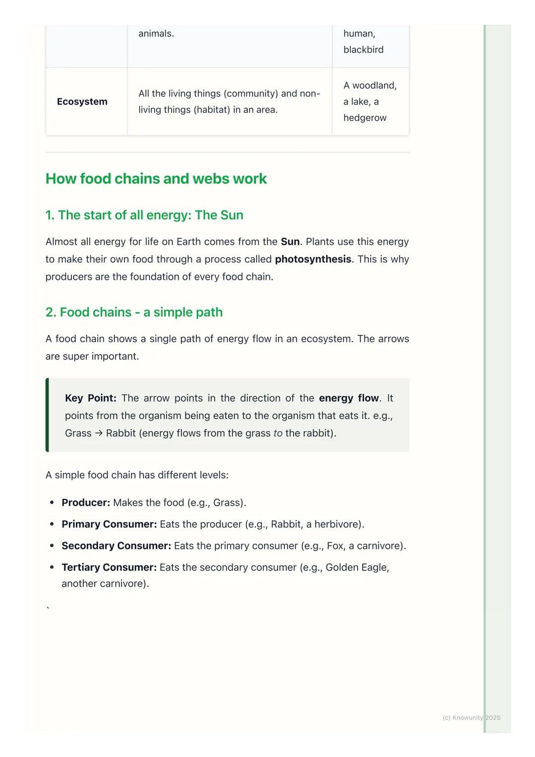 # Food Chains and Food Webs

## What are food chains and food webs?

A food chain shows how energy is passed from one living thing to anothe