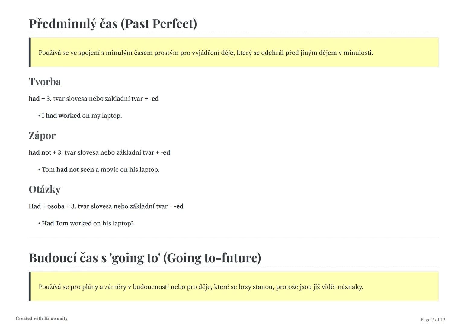 Anglická gramatika
Přehled základních anglických časů, nepřímé řeči a tvorby otázek.
Přehled anglických časů
Tato studijní poznámka shrnuje 