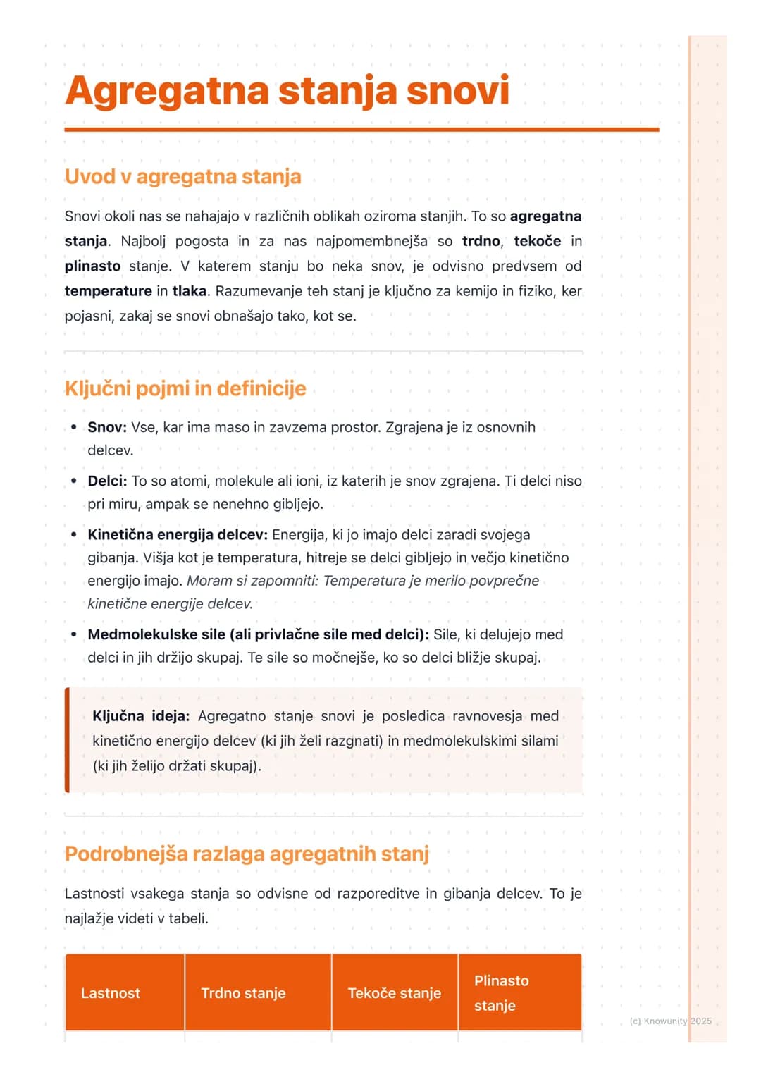 # Agregatna stanja snovi

Uvod v agregatna stanja

Snovi okoli nas se nahajajo v različnih oblikah oziroma stanjih. To so agregatna
stanja. 