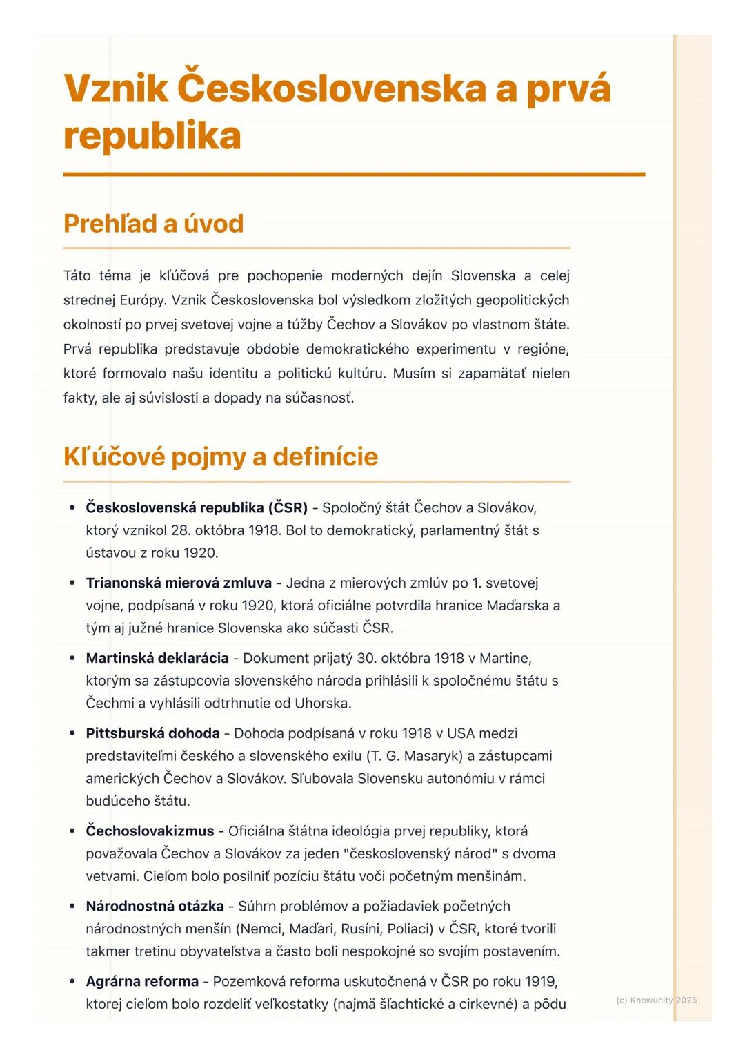 # Vznik Československa a prvá
republika

Prehľad a úvod

Táto téma je kľúčová pre pochopenie moderných dejín Slovenska a celej
strednej Euró