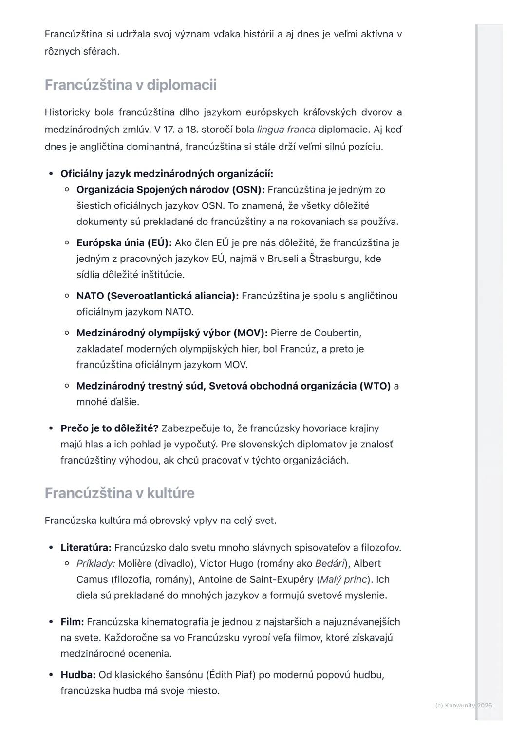 # Význam francúzštiny vo svete
(L'importance du français
dans le monde)

Prehľad

Francúzština je oveľa viac než len jazyk, ktorým sa hovorí