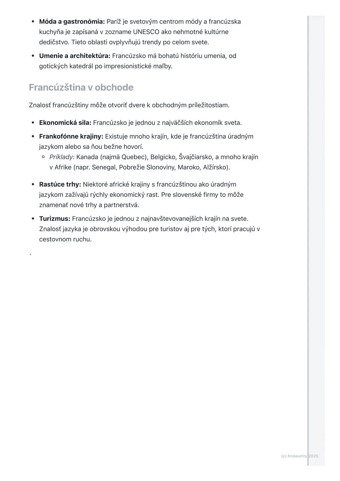 # Význam francúzštiny vo svete
(L'importance du français
dans le monde)

Prehľad

Francúzština je oveľa viac než len jazyk, ktorým sa hovorí