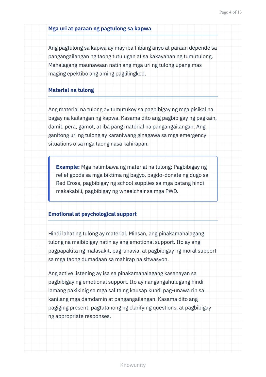 Pagpapalalim sa Pagkilala sa Sarili at Pakikipagkapwa sa
Komunidad
Pag-unawa sa pagtulong sa kapwa at paglilingkod
sa komunidad
Mga Layuning