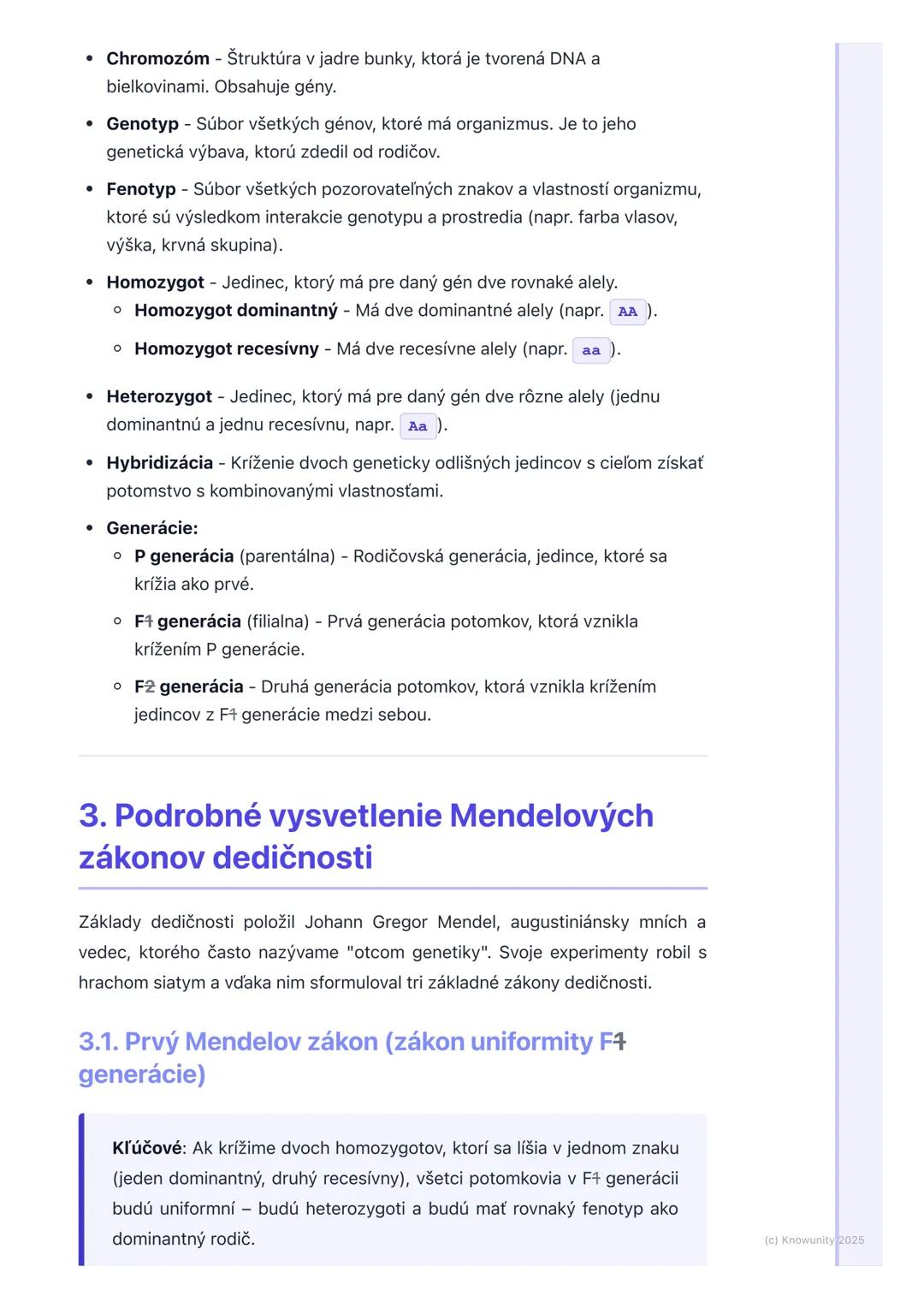 # Základy dedičnosti

## 1. Prehľad základov dedičnosti

Genetika je fascinujúca veda, ktorá sa zaoberá dedičnosťou a premenlivosťou
organiz