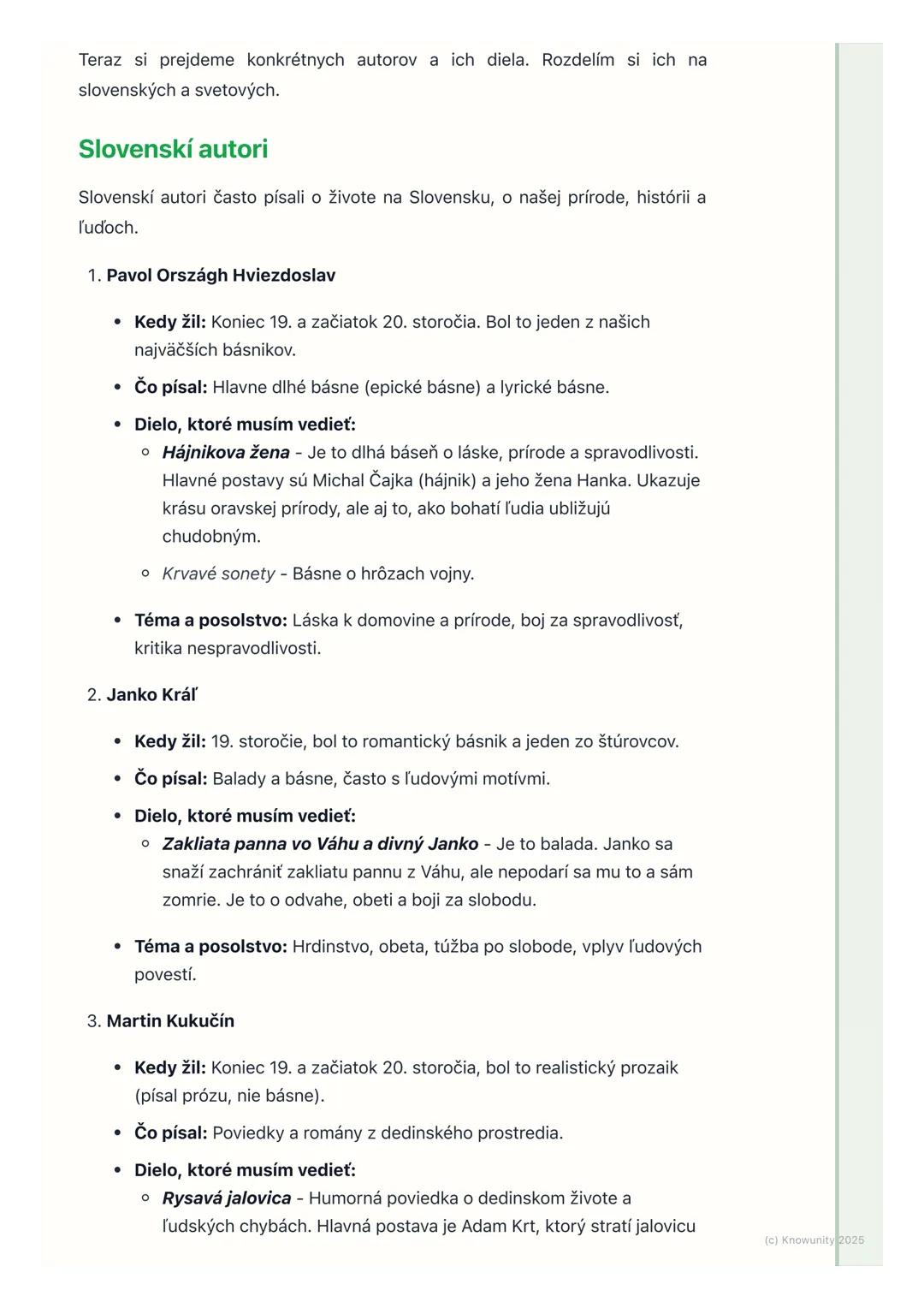 # Slovenskí a svetoví autori

## Úvod / Prehľad

Na hodinách slovenčiny sa učíme o rôznych autoroch a ich knihách. Je to
dôležité, lebo nám 