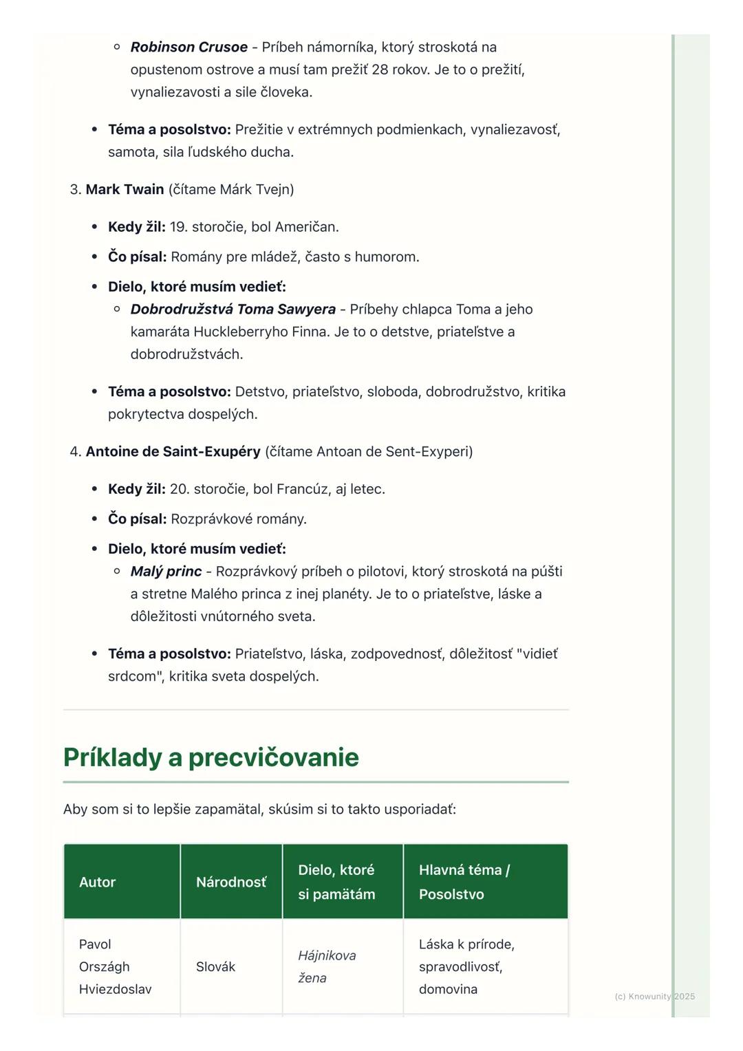 # Slovenskí a svetoví autori

## Úvod / Prehľad

Na hodinách slovenčiny sa učíme o rôznych autoroch a ich knihách. Je to
dôležité, lebo nám 