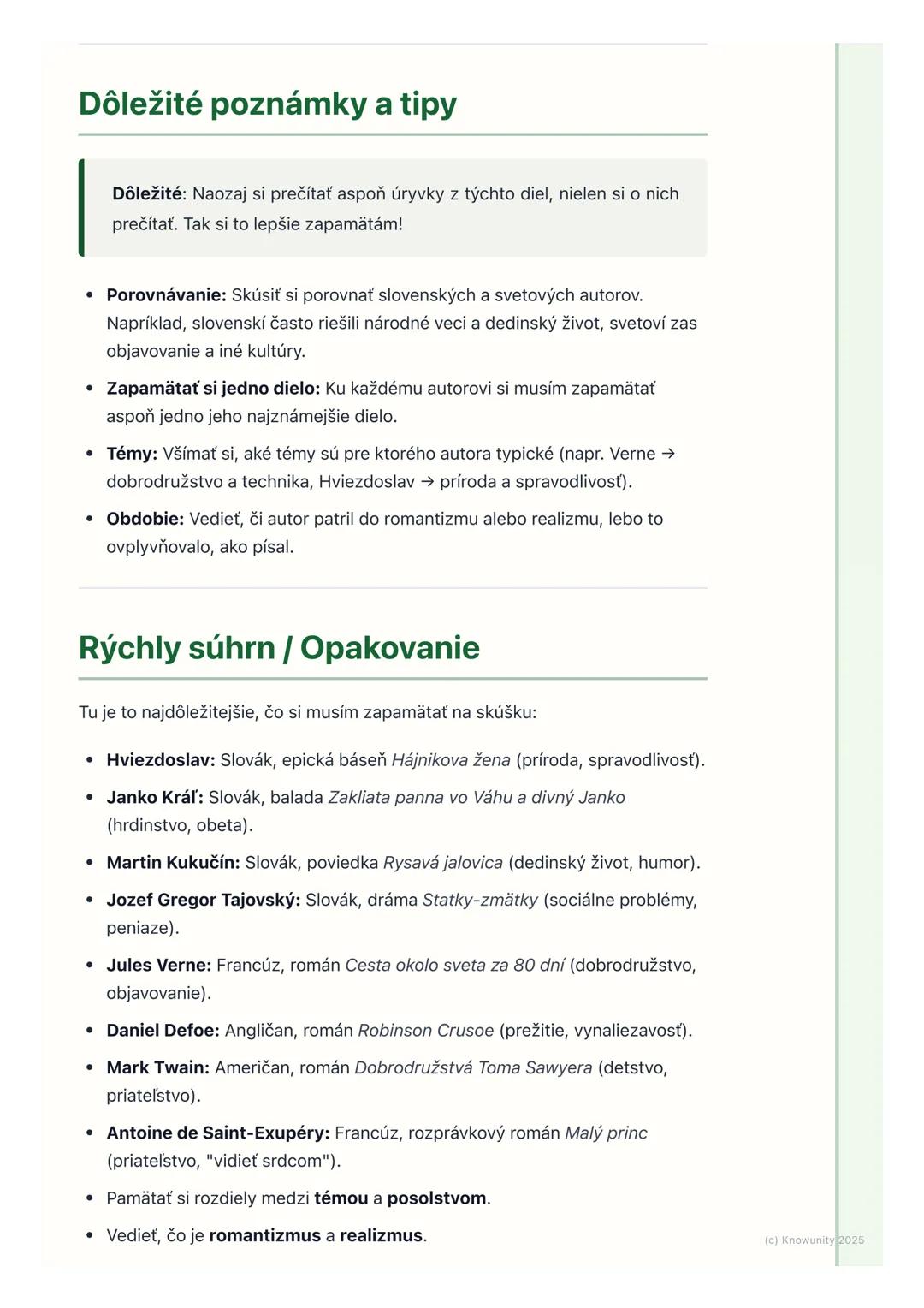 # Slovenskí a svetoví autori

## Úvod / Prehľad

Na hodinách slovenčiny sa učíme o rôznych autoroch a ich knihách. Je to
dôležité, lebo nám 