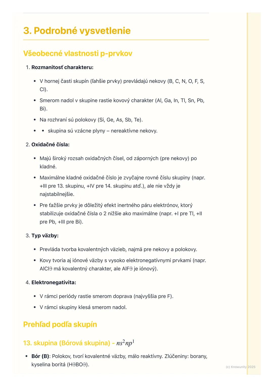 # Chémia p-prvkov

## 1. Prehľad / Úvod

Takže, p-prvky. To je obrovská a super dôležitá časť anorganickej chémie,
ktorú musíme na maturitu 