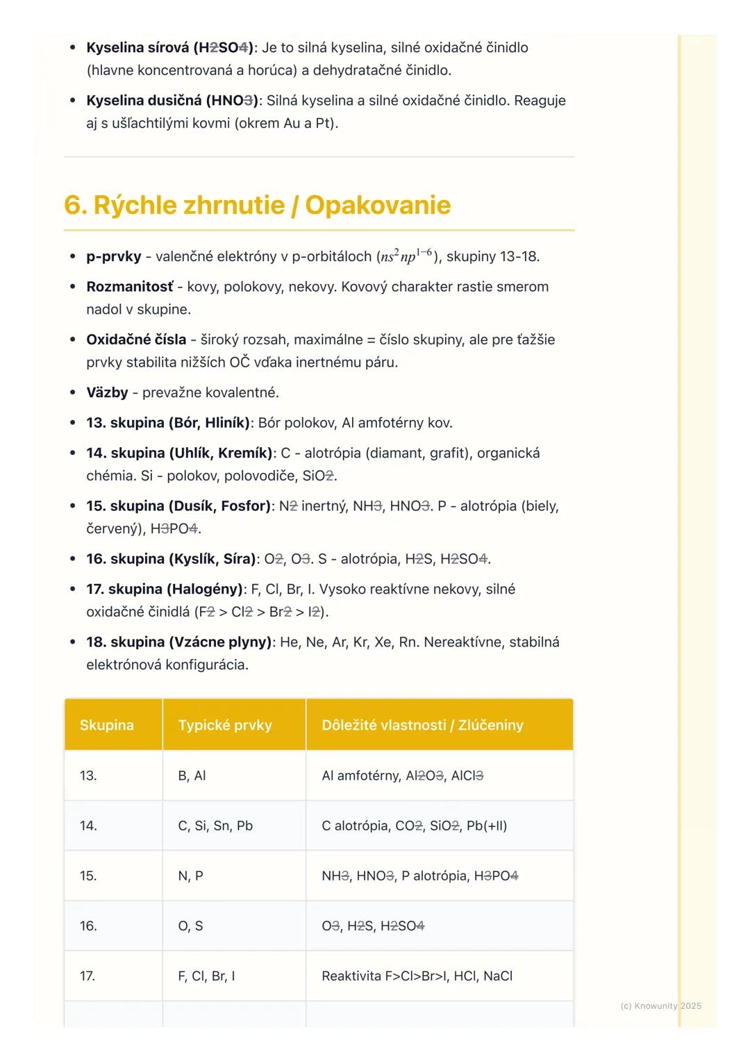 # Chémia p-prvkov

## 1. Prehľad / Úvod

Takže, p-prvky. To je obrovská a super dôležitá časť anorganickej chémie,
ktorú musíme na maturitu 