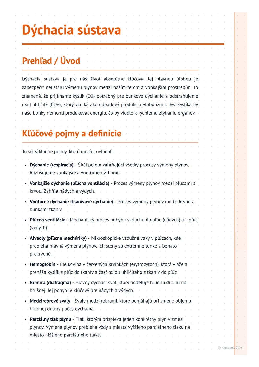 # Dýchacia sústava

## Prehľad / Úvod

Dýchacia sústava je pre náš život absolútne kľúčová. Jej hlavnou úlohou je
zabezpečiť neustálu výmenu