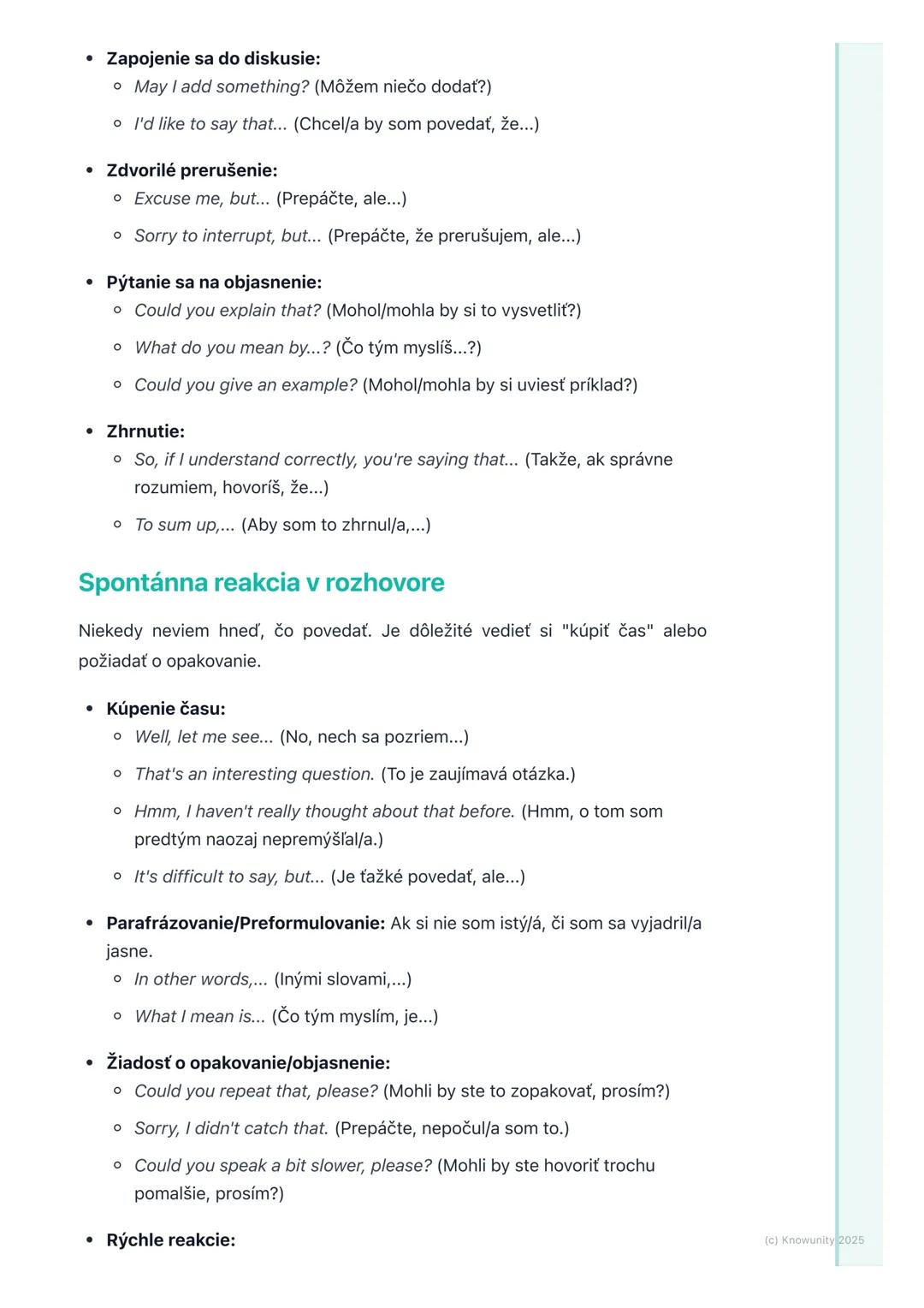 # Hovorenie (Speaking)

1. Prehľad / Úvod

Hovorenie v angličtine je super dôležité, nielen na skúšky, ale aj v reálnom
živote. Či už cestuj