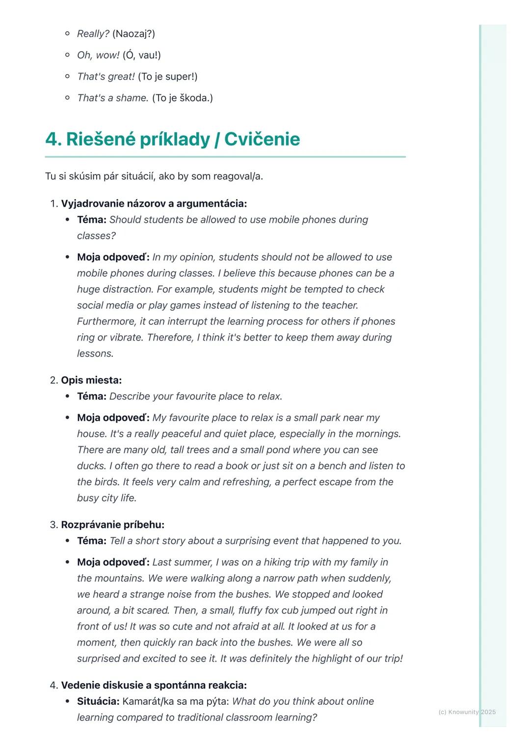 # Hovorenie (Speaking)

1. Prehľad / Úvod

Hovorenie v angličtine je super dôležité, nielen na skúšky, ale aj v reálnom
živote. Či už cestuj