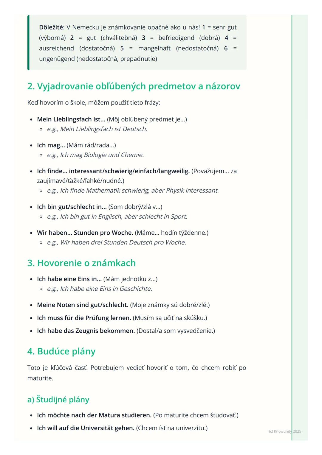 # Škola, vzdelávanie a budúce
plány

Prehľad

Táto téma je dôležitá, lebo sa často objavuje na ústnej maturite z nemčiny,
ale aj v bežnej ko