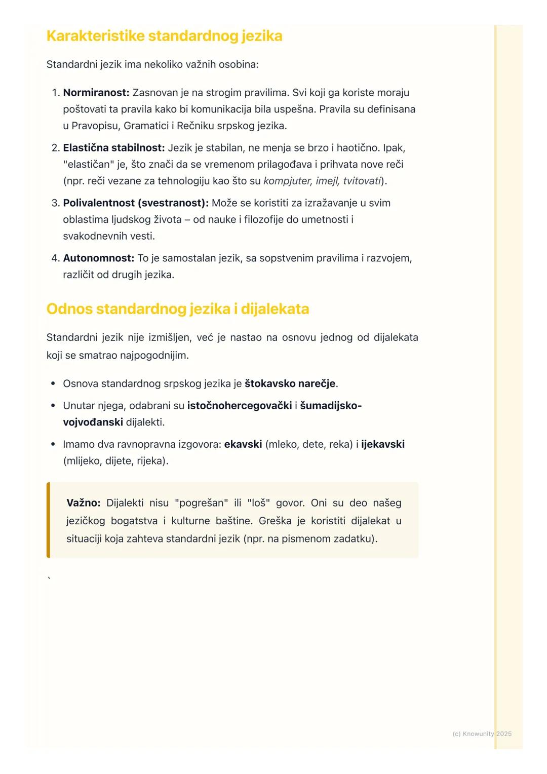 # Standardni srpski jezik

## Uvod u standardni jezik

Standardni srpski jezik je zvanična, normirana verzija našeg jezika. To je jezik
koji