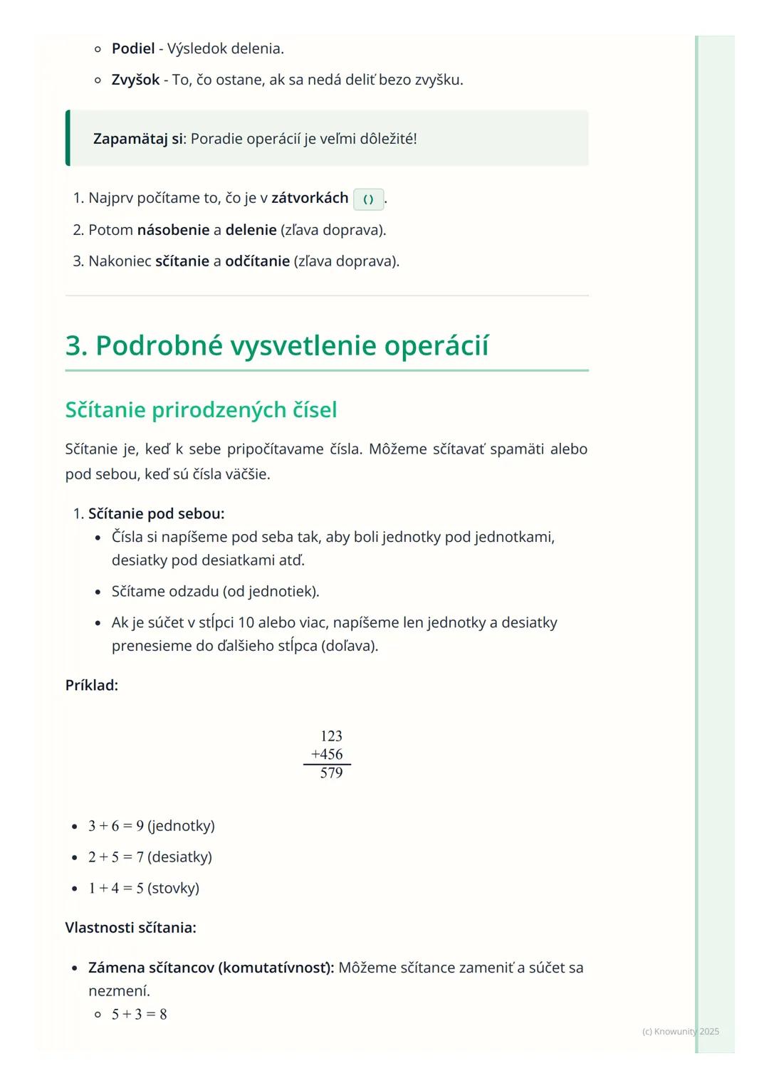# Operácie s prirodzenými
číslami

1. Prehľad a úvod

Dnes si zopakujeme, ako pracujeme s prirodzenými číslami. To sú tie čísla,
ktoré použí