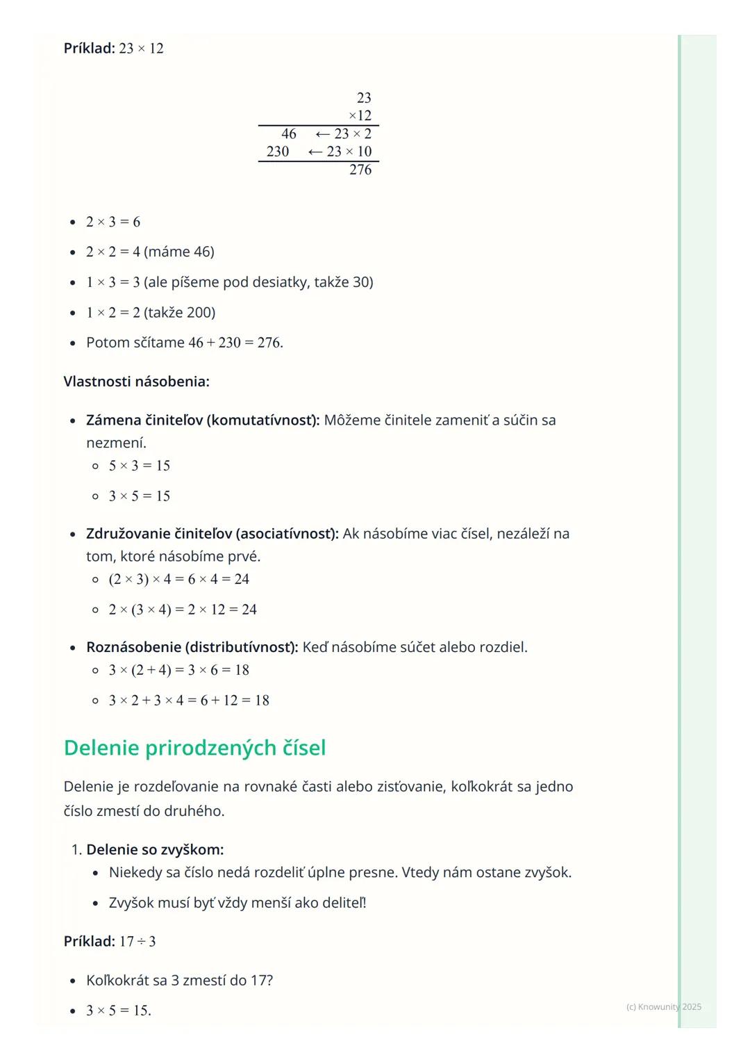 # Operácie s prirodzenými
číslami

1. Prehľad a úvod

Dnes si zopakujeme, ako pracujeme s prirodzenými číslami. To sú tie čísla,
ktoré použí