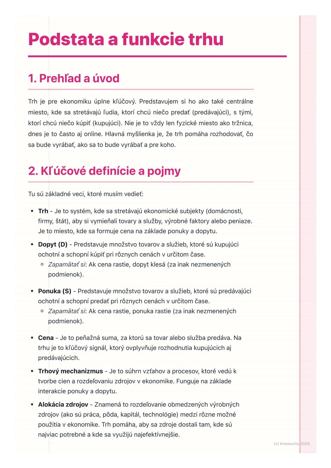 # Podstata a funkcie trhu

1. Prehľad a úvod

Trh je pre ekonomiku úplne kľúčový. Predstavujem si ho ako také centrálne
miesto, kde sa stret