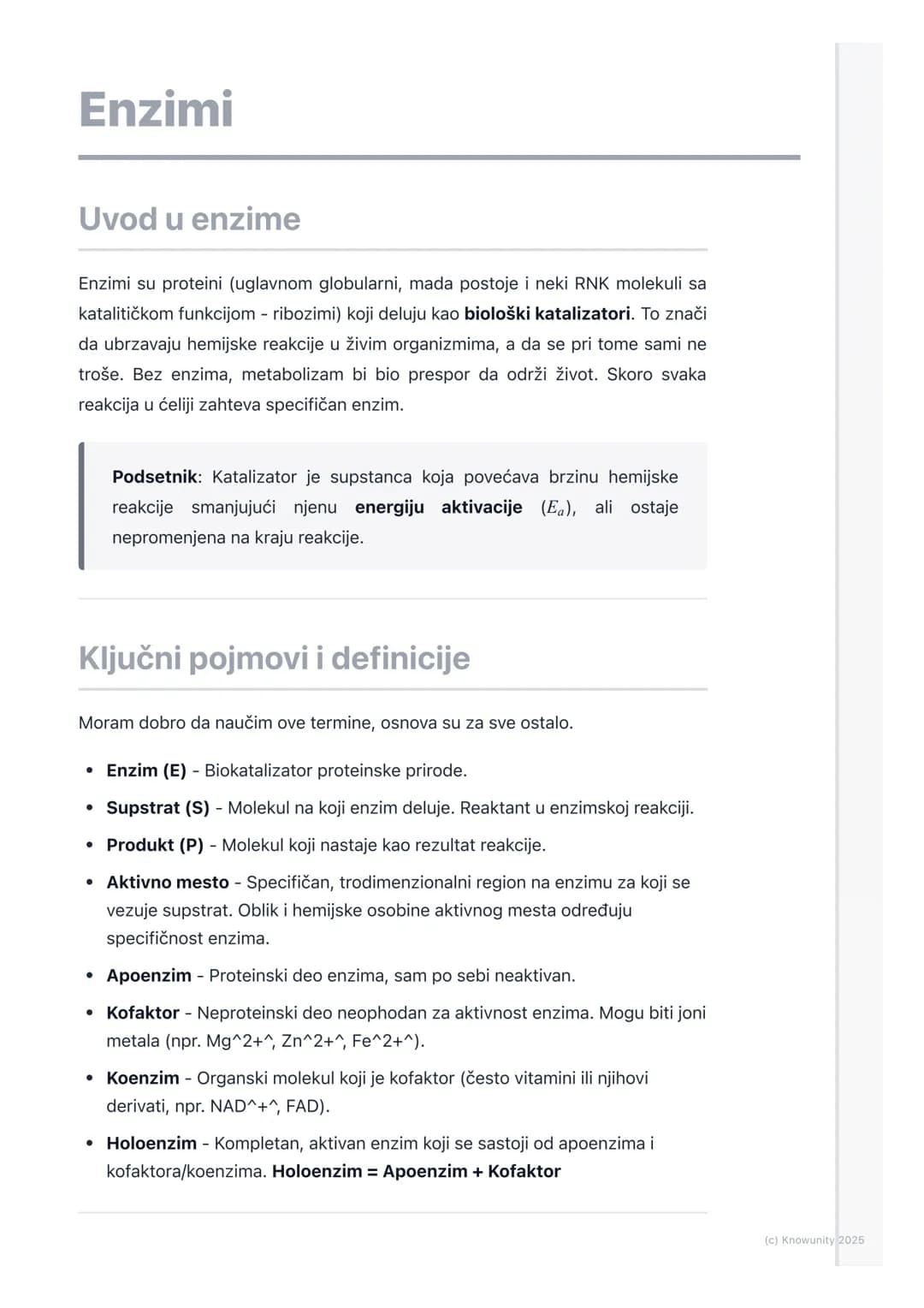 # Enzimi

Uvod u enzime

Enzimi su proteini (uglavnom globularni, mada postoje i neki RNK molekuli sa
katalitičkom funkcijom - ribozimi) koj