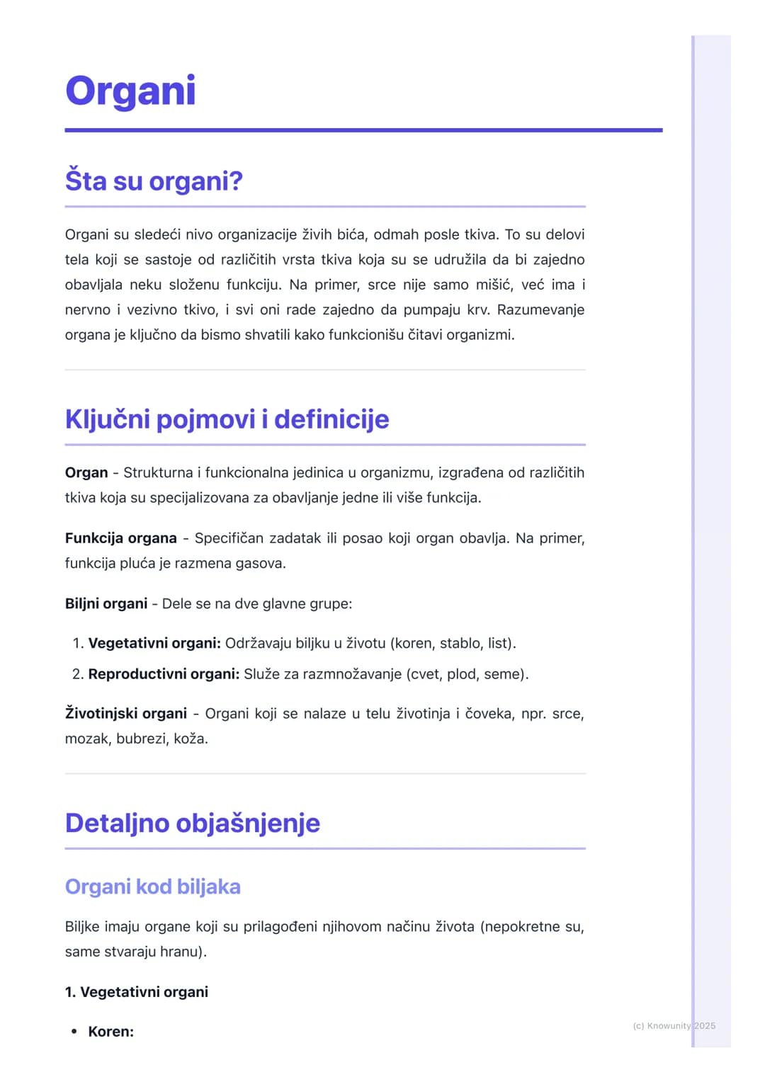 # Organi

## Šta su organi?

Organi su sledeći nivo organizacije živih bića, odmah posle tkiva. To su delovi
tela koji se sastoje od različi
