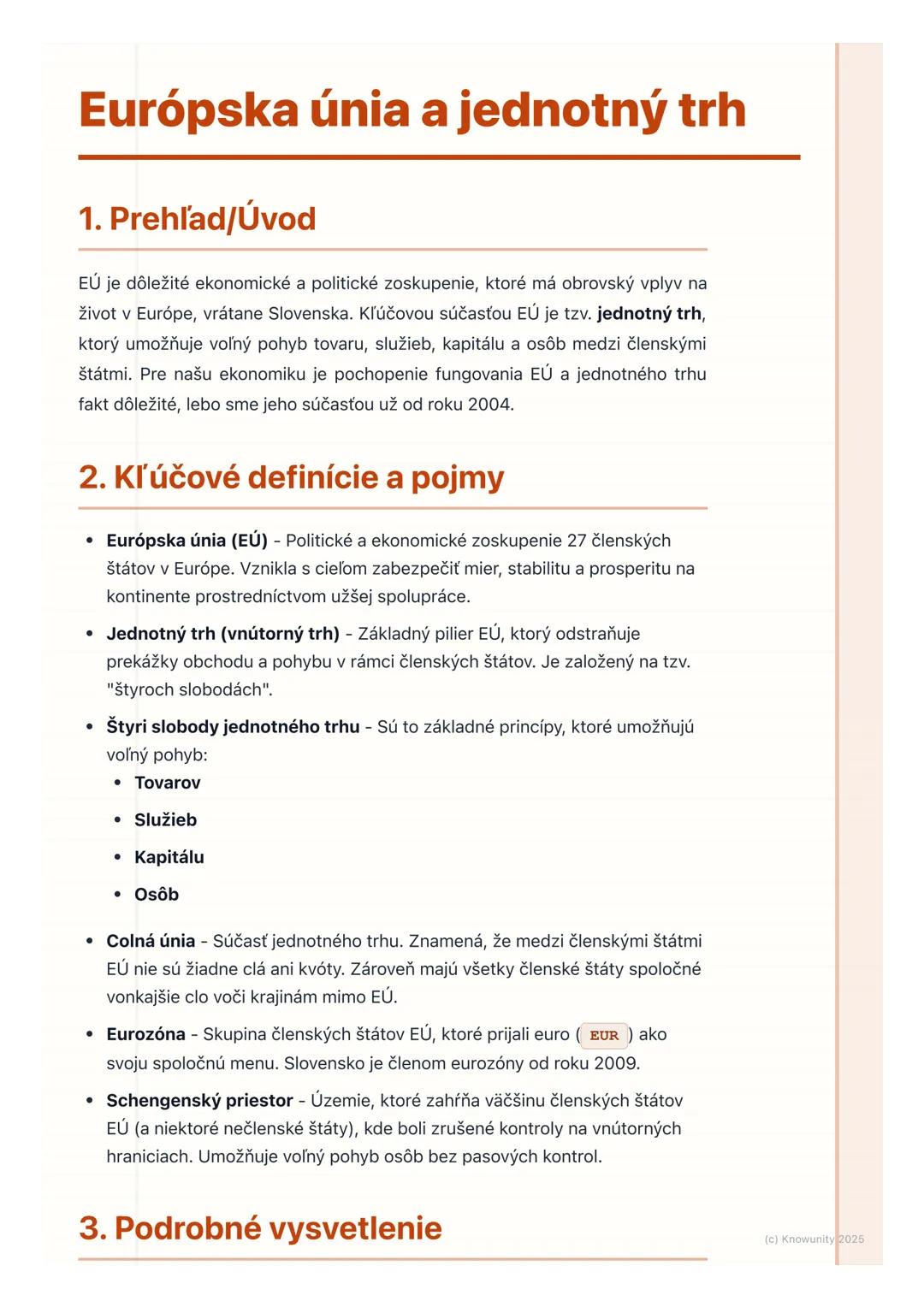 # Európska únia a jednotný trh

1. Prehľad/Úvod

EÚ je dôležité ekonomické a politické zoskupenie, ktoré má obrovský vplyv na
život v Európe